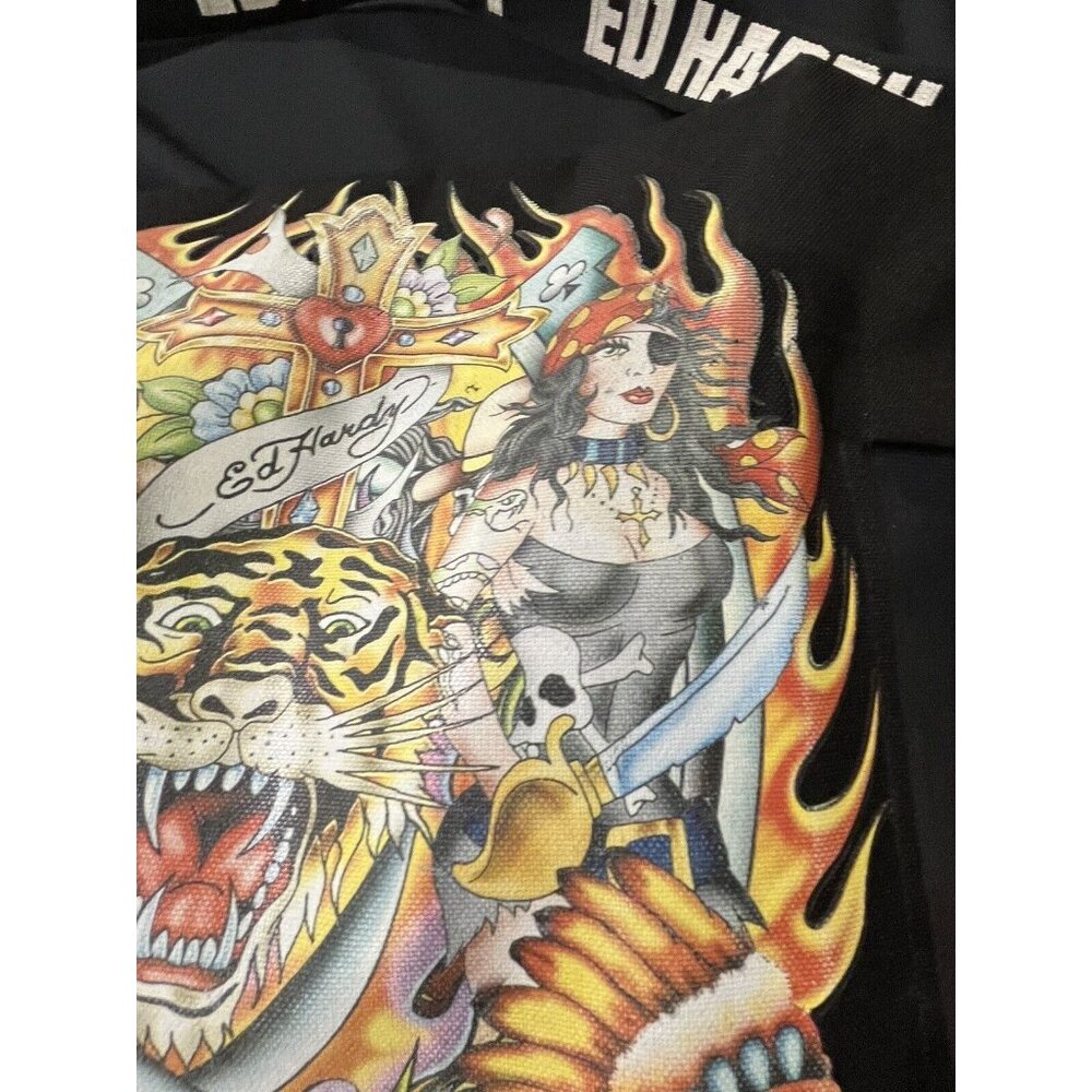 Ed Hardy by Christian Audigier Messenger Laptop Bag Pirate Ladies Tiger Canvas - Picture 8 of 16